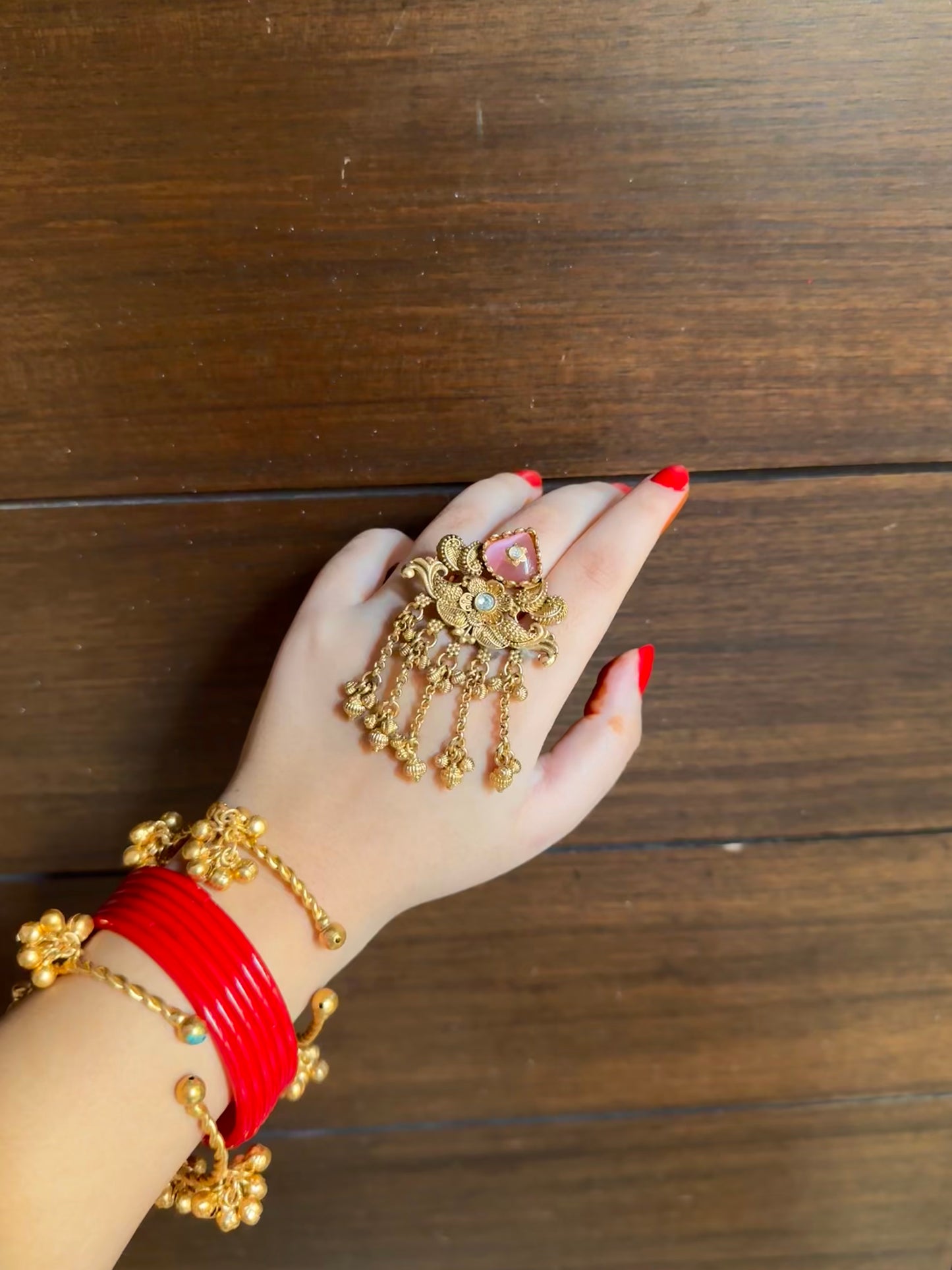Sanjh Dhara Adjustable Ring in Pink