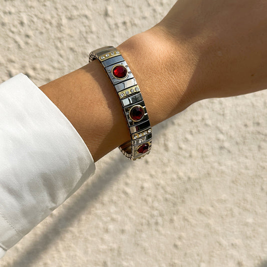 Garnet Silver Bangle