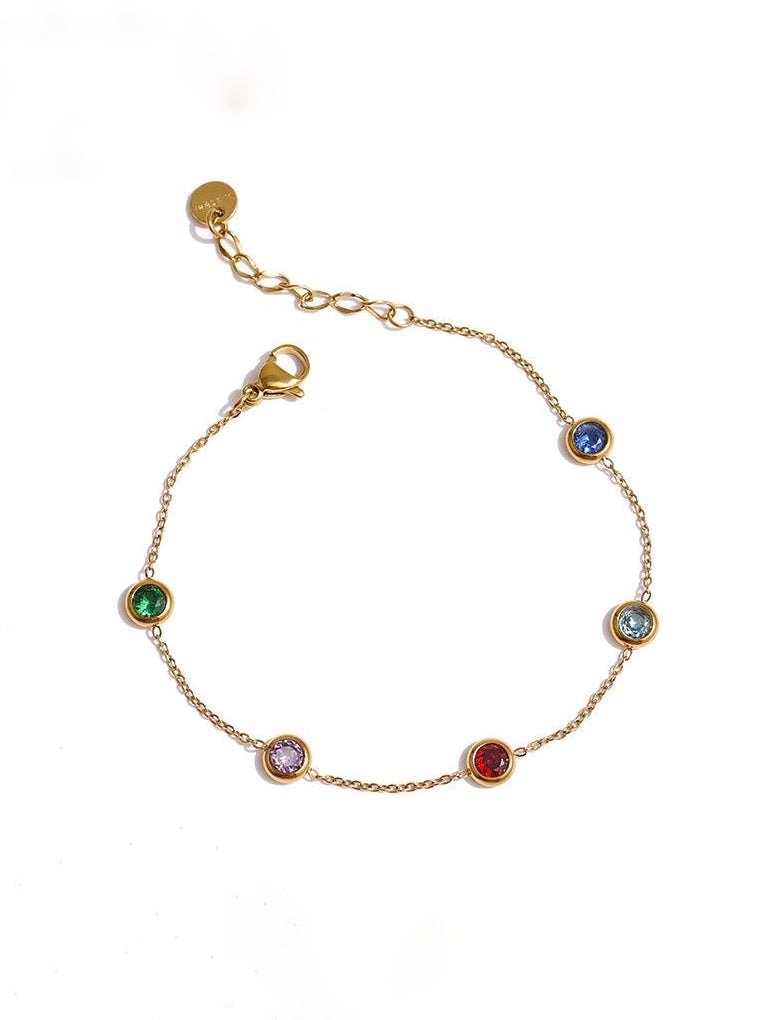 Bejeweled Colorful Charm linked Bracelet 18k gold plated, hypoallergenic, sweat resistant, water proof, anti tarnish