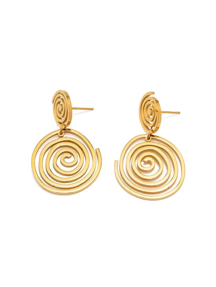 Lynx Drop swirly earrings are ;18k gold plated, hypoallergenic, sweat resistant, water proof, anti tarnish all at affordable prices