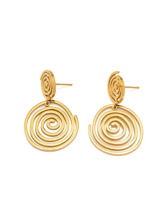 Lynx Drop swirly earrings are ;18k gold plated, hypoallergenic, sweat resistant, water proof, anti tarnish all at affordable prices